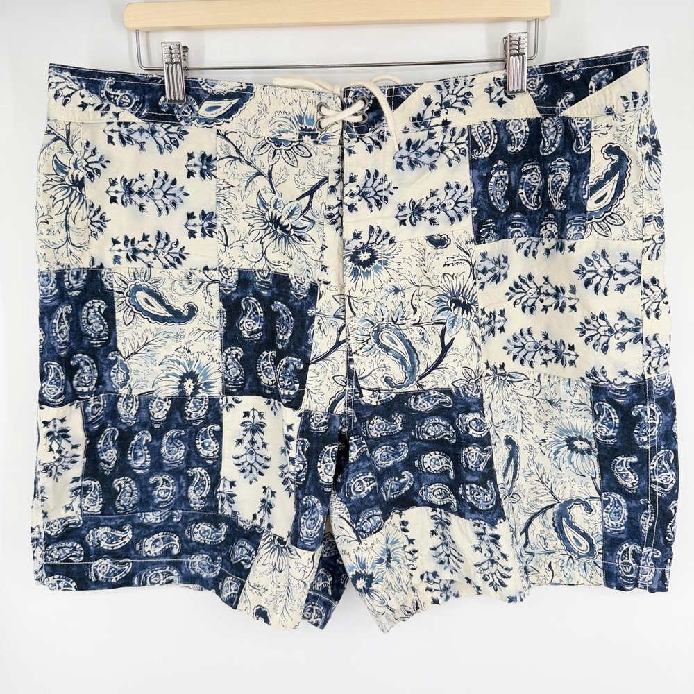 Polo Ralph Lauren Mens 40 Patchwork Bandana Paisley Board Shorts Blue Cotton Y2K